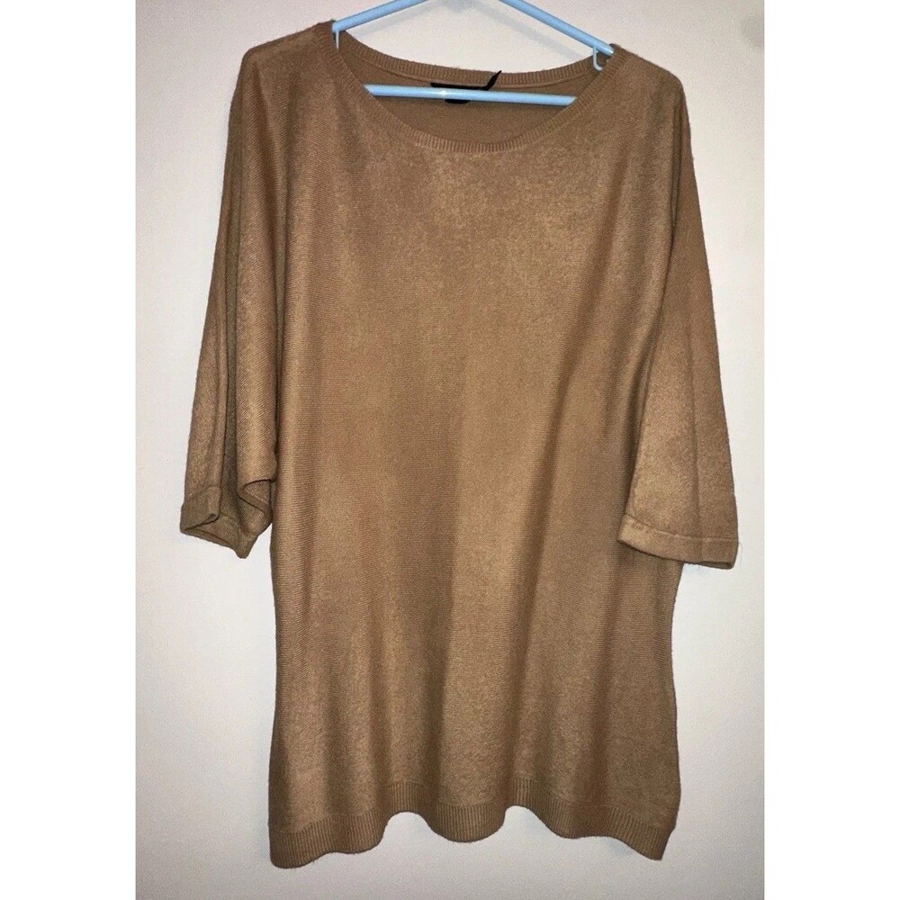 NY&Co Tan Camel Knit Pullover Sweater Crew Neck 3/4 Sleeve L Women